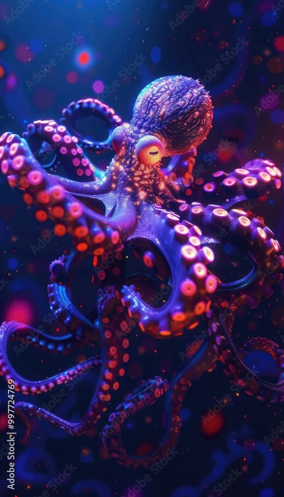 Glowing Octopus in Dark Water