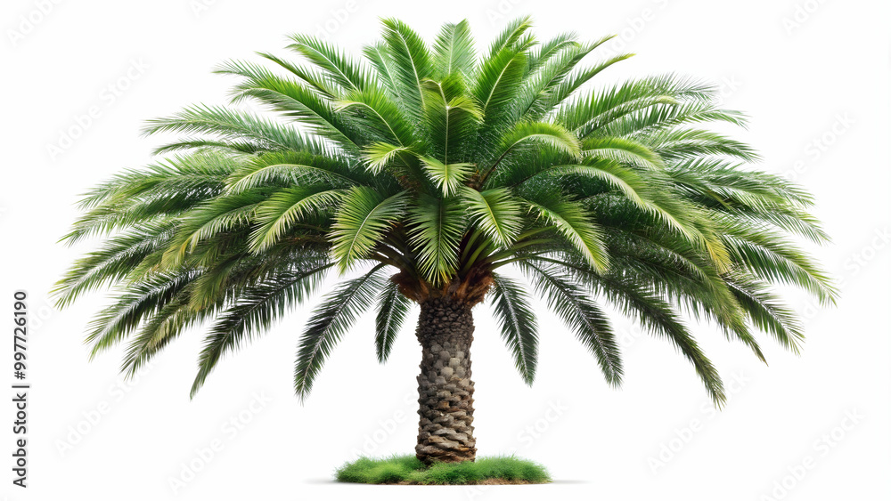 Obraz premium Dates palm tree cut out on white background, dates, palm tree, isolated, white background, tropical, fruit, agriculture