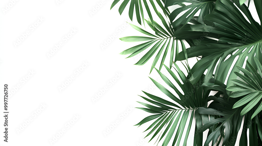 Exotic green tropical summer plant palm leaves branch isolated on white background