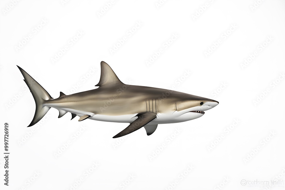 Caribbean reef shark on white background, Ai Generated Caribbean reef shark on white background, Ai Generated