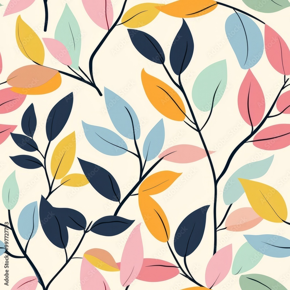 Fototapeta premium Seamless Pattern Of Pastel Leaves And Vines