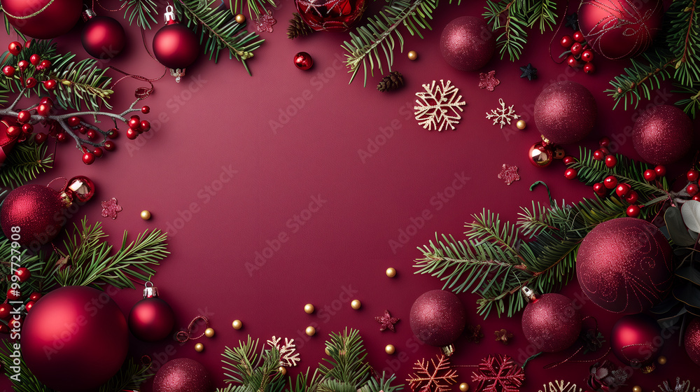 christmas tree decoration on red background christmas tree decoration on red background