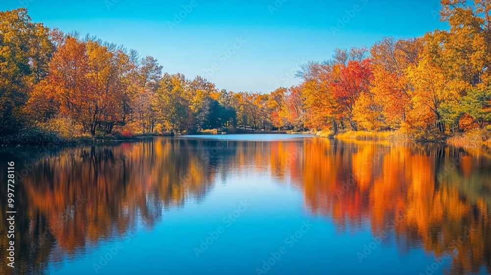 Tranquil Lake Surrounded by Colorful Trees in Autumn Tranquil Lake Surrounded by Colorful Trees in Autumn