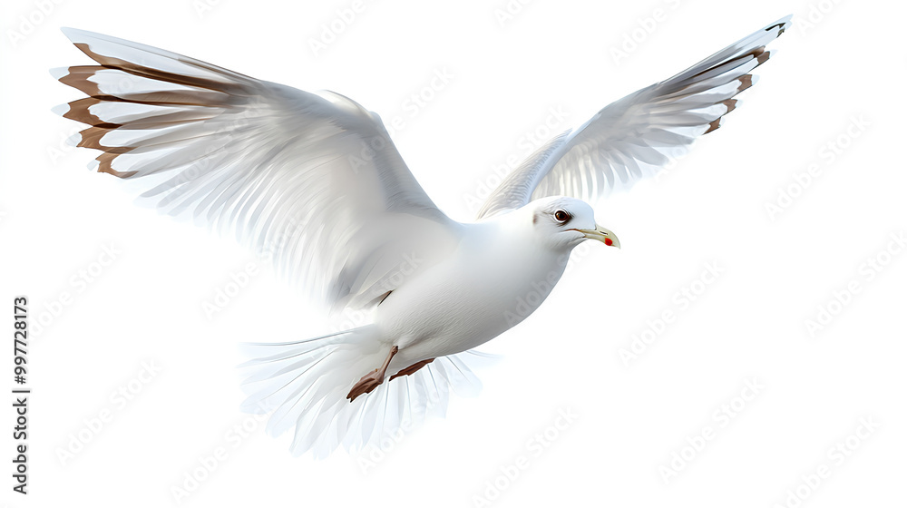 Fototapeta premium Natural white seagull isolated on a white background, aquatic animal