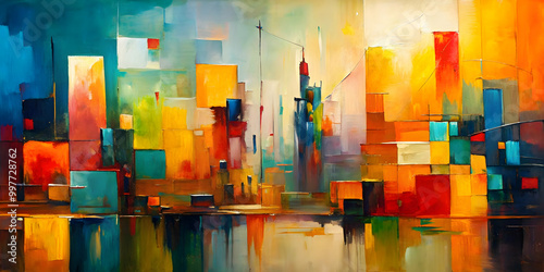Minimalist oil painting featuring abstract shapes and colors , modern, contemporary, art, painting, abstract, oil, minimalist
