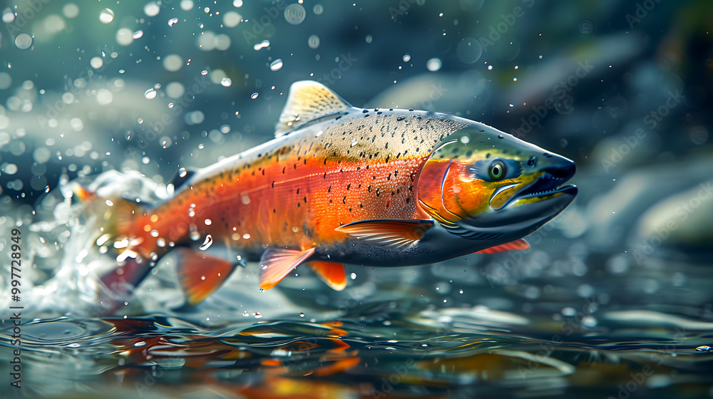 Colourful salmon fish splashing in water Colourful salmon fish splashing in water