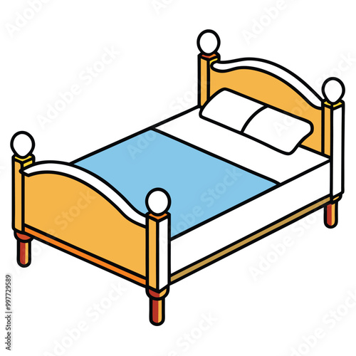 bed vector. Hand drawn colorful cartoon vector illustration with children's bed clipart.