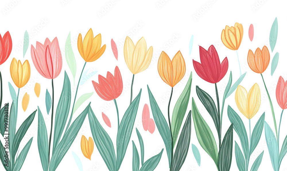 2D illustrator doodle-style floral and leaf graphics on a white background or wallpaper 2D illustrator doodle-style floral and leaf graphics on a white background or wallpaper