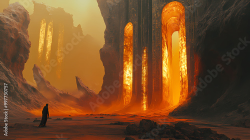A mysterious, glowing artifact discovered in an ancient alien temple. Alien Artifact. Illustration
