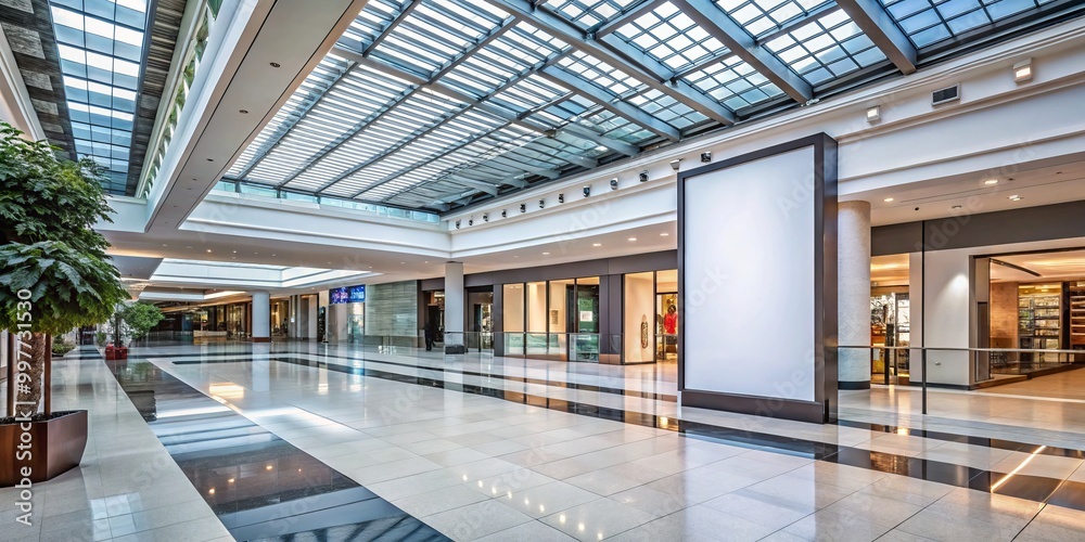 Modern Shopping Mall Interior Minimalist Bliss with Empty Billboard, Vast Spaces, and Contemporary Sophistication - Commercial Design Inspiration Modern Shopping Mall Interior Minimalist Bliss with Empty Billboard, Vast Spaces, and Contemporary Sophistication - Commercial Design Inspiration