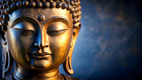 Close-up of statue depicting the serene face of the buddha, buddhism, religion, spirituality, peaceful, enlightenment