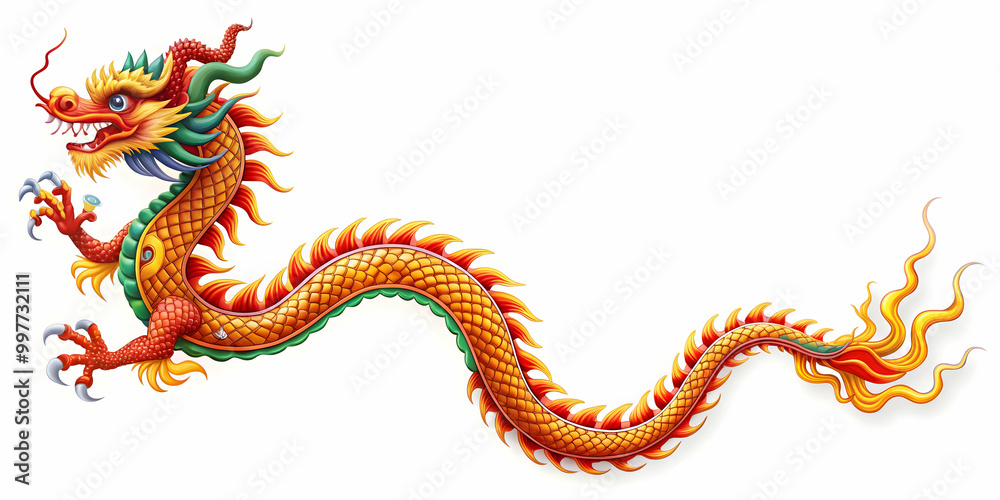 Chinese New Year dragon winding along the left edge, leaving room for your message on the right, Chinese New Year Chinese New Year dragon winding along the left edge, leaving room for your message on the right, Chinese New Year
