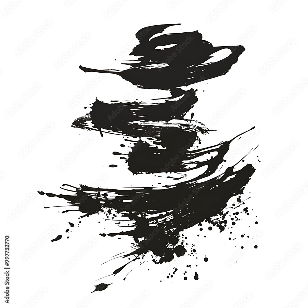 Naklejka premium Japanese inspired black splash paint brush strokes