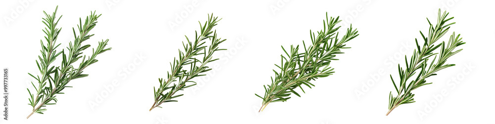 Set of fresh rosemary sprigs isolated on white background