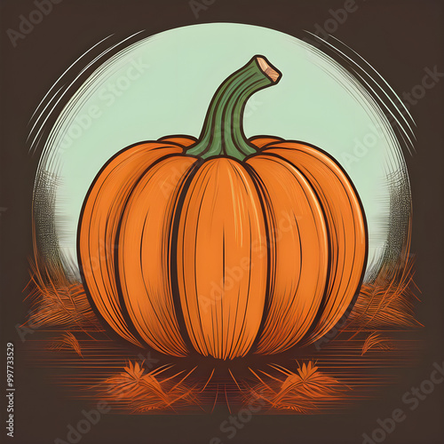 Pumpkin Logo with Flat Round Background. Pumpkin for Halloween Day Graphic Resources Background Flat Vector Design