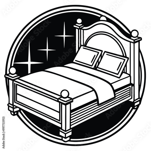 bed vector. Hand-drawn colorful and silhouette illustrations.