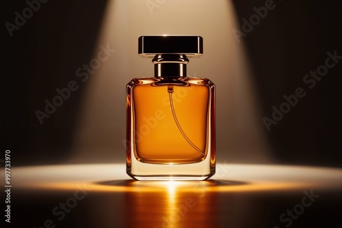 bottle of perfume mockup for design on black background photo