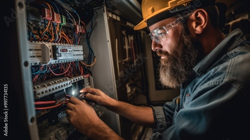 Electrician Working on Electrical Panel