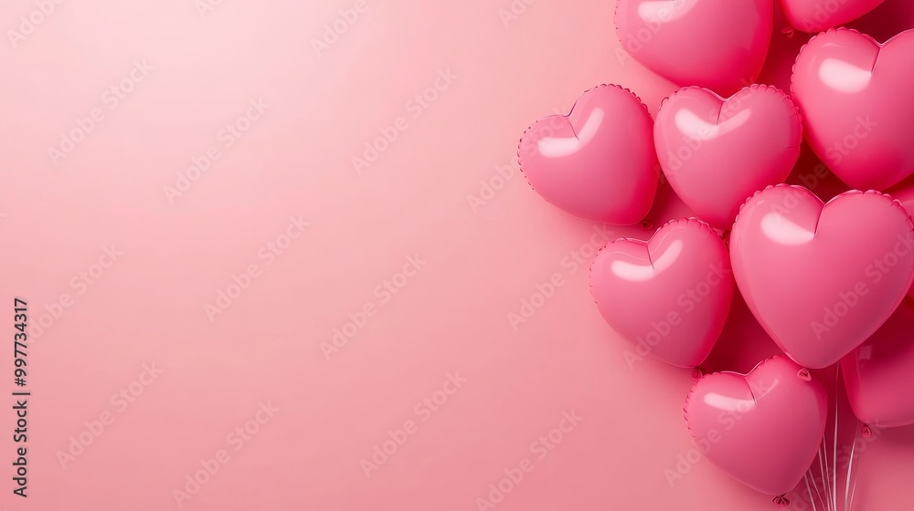 A cluster of pink heart-shaped balloons arranged on a pastel pink background, symbolizing love, celebration, romance, happiness, and joy. A cluster of pink heart-shaped balloons arranged on a pastel pink background, symbolizing love, celebration, romance, happiness, and joy.