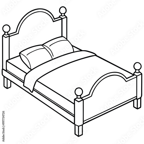 bed vector. Hand-drawn colorful and silhouette illustrations.