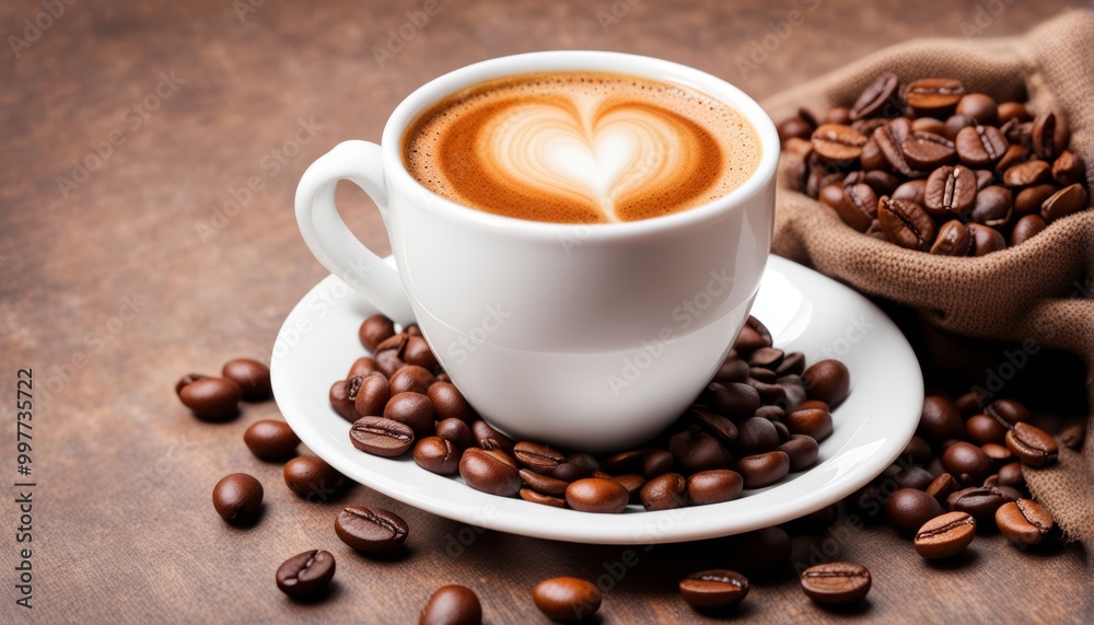 cup of coffee with beans cup of coffee with beans