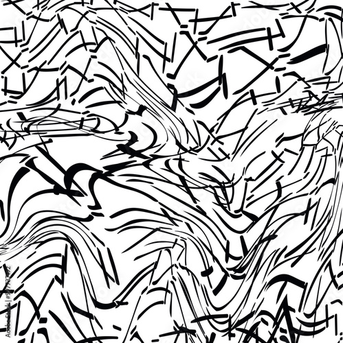 The abstract image consists of stretched and distorted lines and spots intersecting with each other.