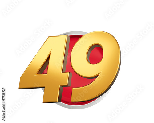 Gold Number 49 Gold Number Forty Nine On Rounded Red Icon, 3d illustration
 photo