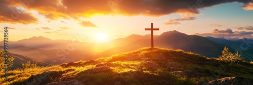 Easter Cross at Sunrise: A Symbol of Faith and Resurrection, representing hope, new beginnings, spirituality, and the power of love.