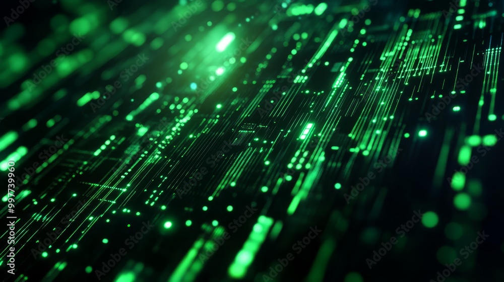 Futuristic digital interface with green data flow representing technology, innovation, connection, and the future of data. Futuristic digital interface with green data flow representing technology, innovation, connection, and the future of data.