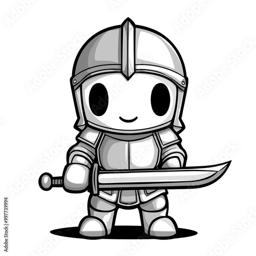 Cute kawaii knight coloring page for kids