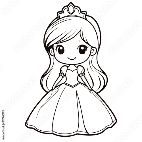 Cute kawaii princess coloring page for kids