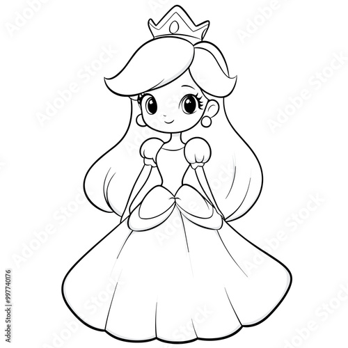Cute kawaii princess coloring page for kids