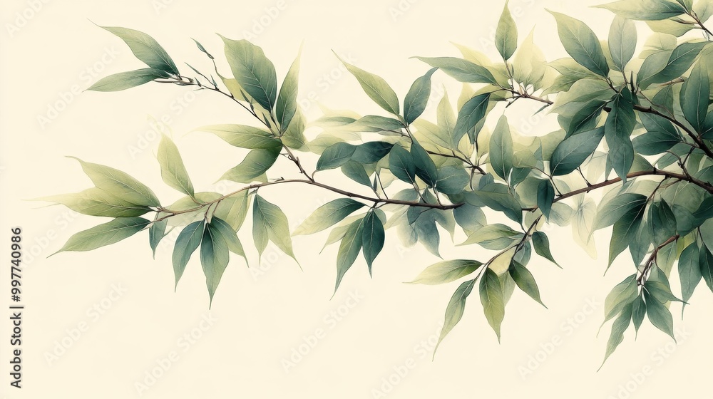 Fototapeta premium Natural Green Leaves Branch on Light Background Generative AI