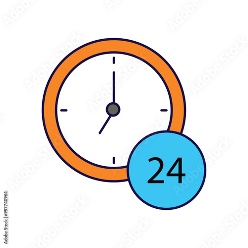 24 hours color line icon with white background vector stock illustration