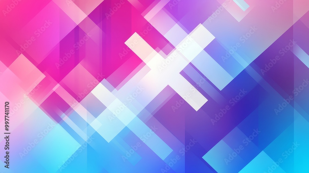Obraz premium Vibrant gradient background featuring geometric shapes transitioning from pink to blue, symbolizing creativity, energy, technology, and innovation.