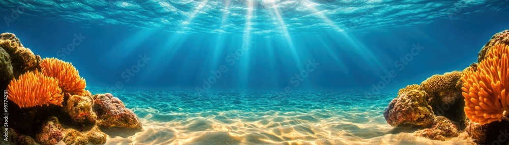 Fototapeta premium Oceanic Symmetry: Captivating Beauty of Symmetrical Coral Reef Patterns Below the Sea Surface