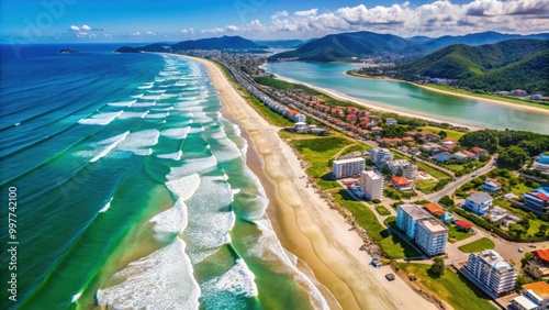 Aerial view of beautiful beach in Florianopolis, Brazil , beach, Brazil, aerial view, coast, ocean, sand