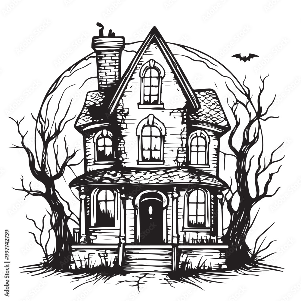 Spooky haunted house image vector isolated on white background. Spooky haunted house image vector isolated on white background.
