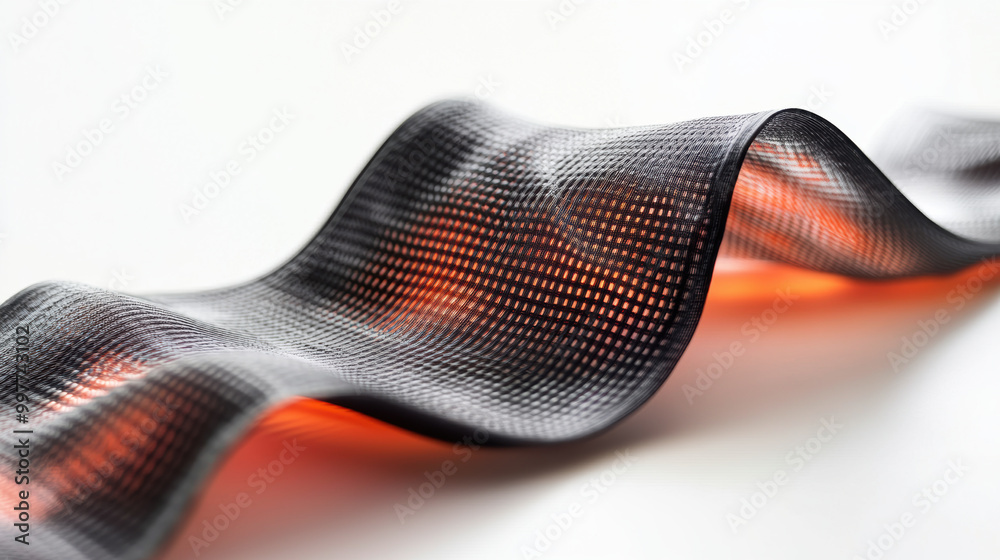 Innovative wearable solar fabric showcases high tech textile design with sleek, wavy appearance. This advanced material combines functionality and style, perfect for modern applications Innovative wearable solar fabric showcases high tech textile design with sleek, wavy appearance. This advanced material combines functionality and style, perfect for modern applications