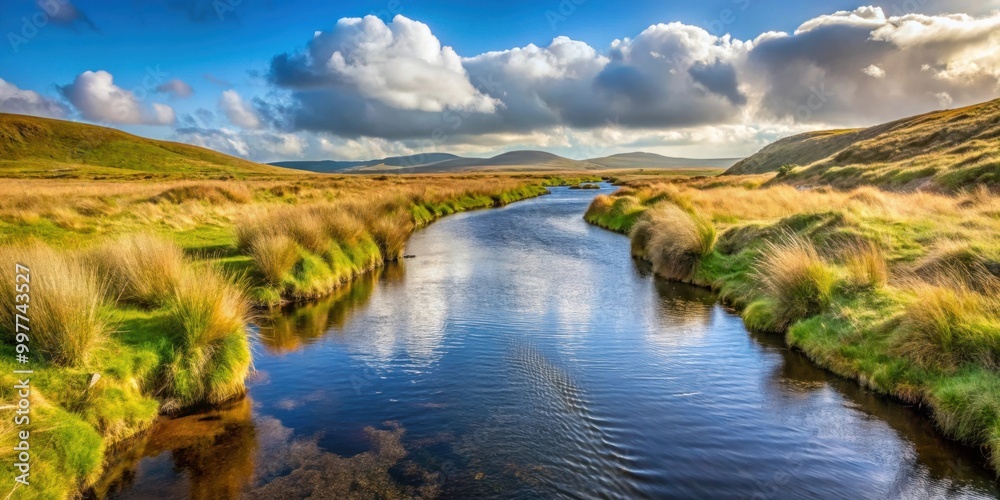 Tranquil stream flowing from Sheskinmore Nature Reserve to Ballinravey Strand in Donegal, Ireland, stream Tranquil stream flowing from Sheskinmore Nature Reserve to Ballinravey Strand in Donegal, Ireland, stream
