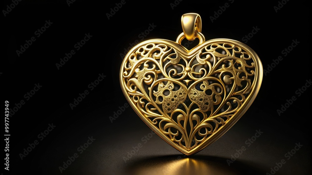 Golden heart pendant with intricate designs on black background , heart, pendant, gold, intricate, designs, jewelry Golden heart pendant with intricate designs on black background , heart, pendant, gold, intricate, designs, jewelry