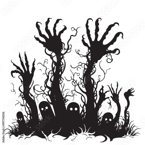 Graveyard monster Black and White  stock image vector isolated on white background.