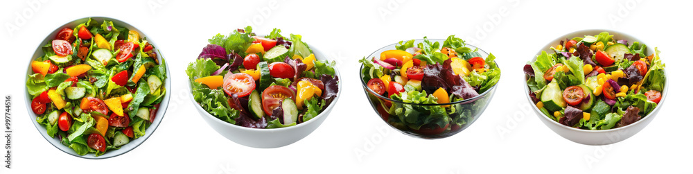 Set of fresh mixed vegetable salad in bowl isolated on white background Set of fresh mixed vegetable salad in bowl isolated on white background