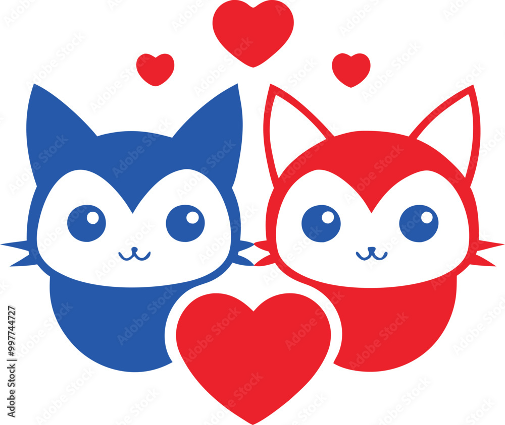 Fototapeta premium Minimalist Cat Love Couple Stock Illustrations