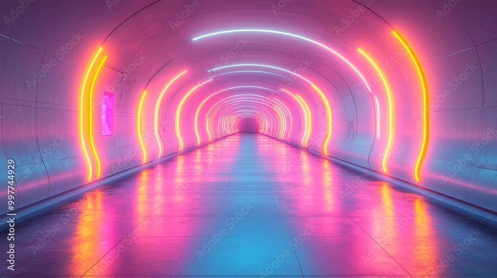 Neon Tunnel Futuristic Lights Generative AI Neon Tunnel Futuristic Lights Generative AI