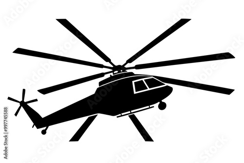  Helicopter Mid-Air Rotor Blades Silhouette