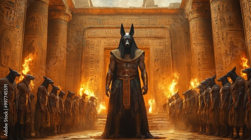 Ancient Egyptian Anubis in a ceremonial setting Generative AI