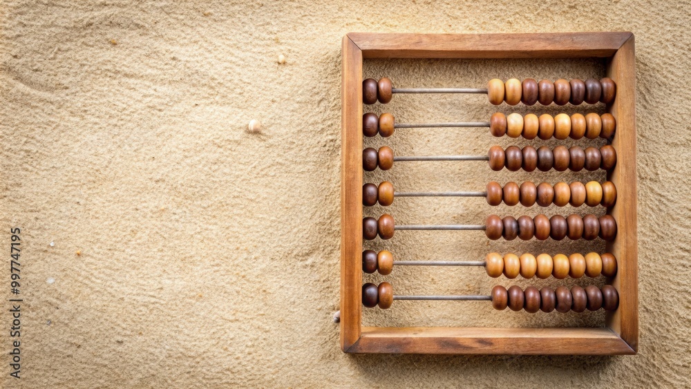 Old abacus on beige sand background for mental mathematics and arithmetic concept, abacus, numbers, calculation Old abacus on beige sand background for mental mathematics and arithmetic concept, abacus, numbers, calculation