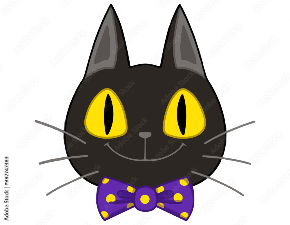 水玉模様の蝶ネクタイをつけた笑顔の黒猫のアイコン 水玉模様の蝶ネクタイをつけた笑顔の黒猫のアイコン
