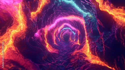 “Abstract swirling vortex with glowing red and orange lines in a black background, featuring fractal patterns and a vibrant energy effect”